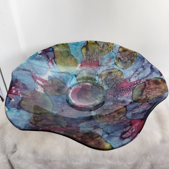 Unique Multicolor Art Centerpiece Bowl – Blue, Red, Green, Gold - Picture 2 of 7